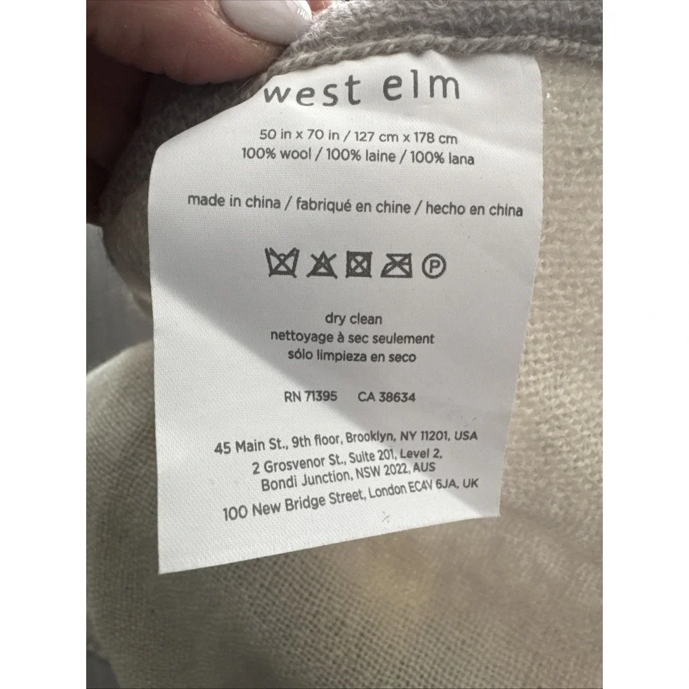 West Elm Double Reversible‎ Aztec Wool Gray Blanket NWOT